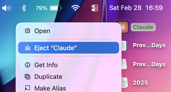Eject Claude installer
