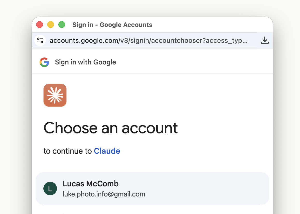 Google account selection