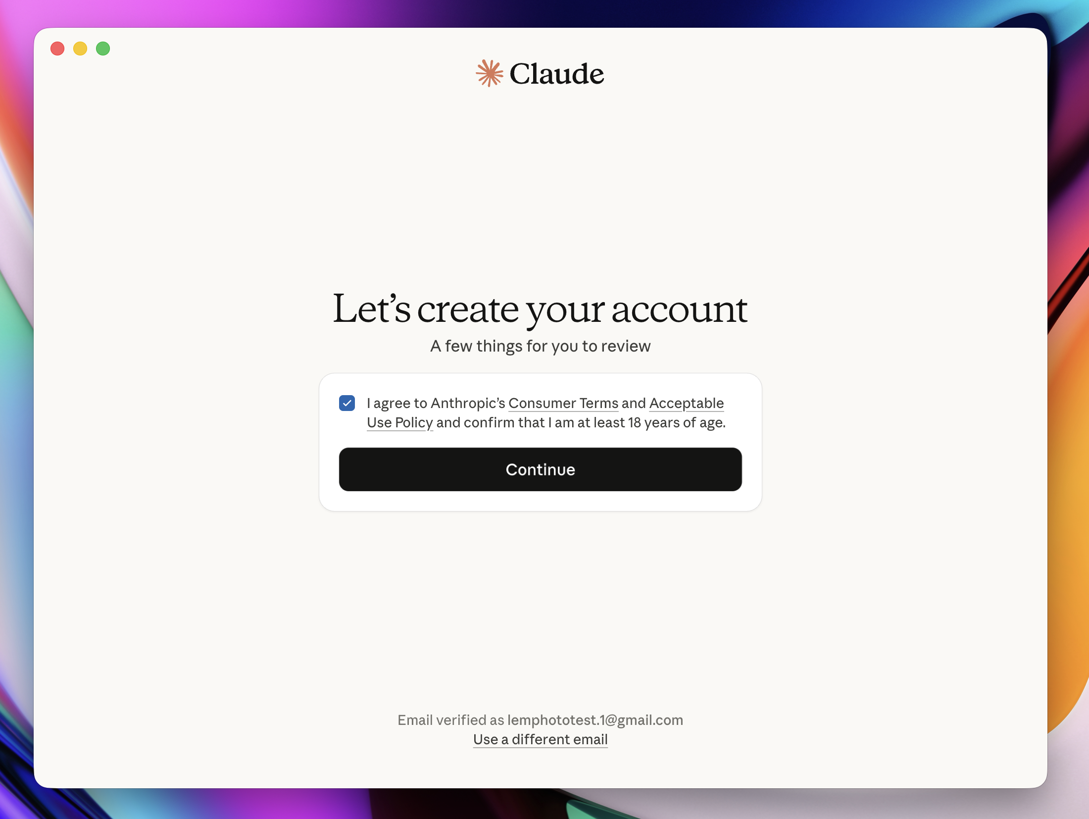 Terms of service screen