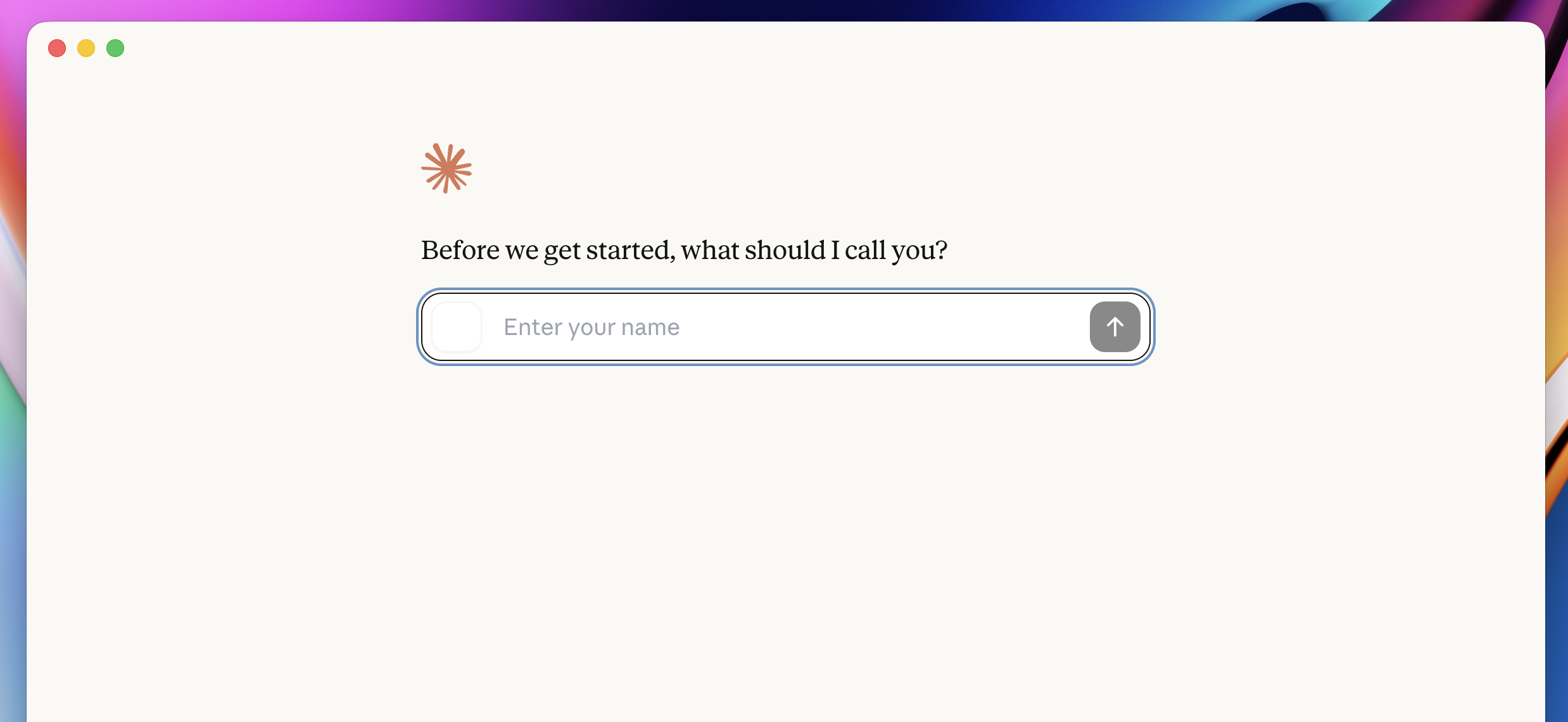 Enter your name screen
