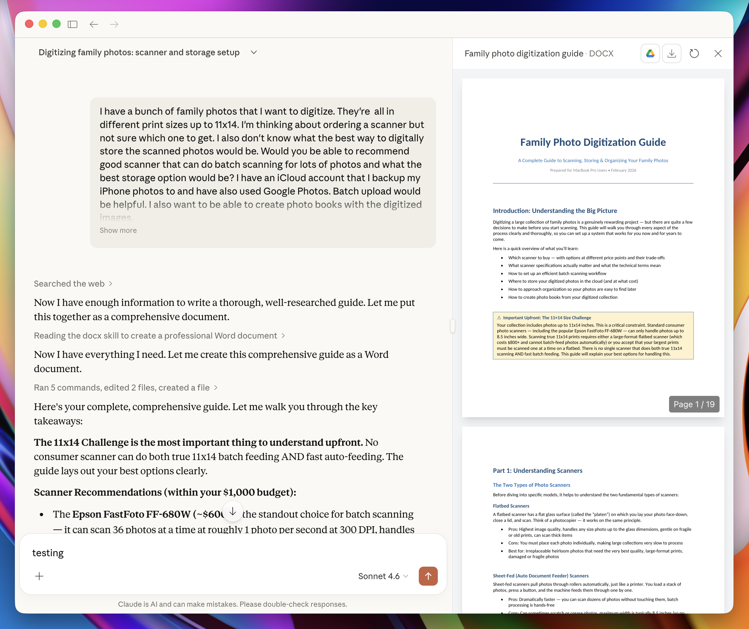 Claude generated a Family Photo Digitization Guide document